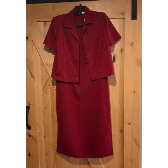VTG MHM Mellisa Harper Red Dress & Jacket Set Size 10 Petite Side Slits - Picture 1 of 16